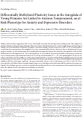 Cover page: Differentially Methylated Plasticity Genes in the Amygdala of Young Primates Are Linked to Anxious Temperament, an at Risk Phenotype for Anxiety and Depressive Disorders