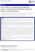Cover page: In vivo efficacy of artemether-lumefantrine against uncomplicated Plasmodium falciparum malaria in Central Ethiopia