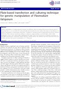 Cover page: Plate-based transfection and culturing technique for genetic manipulation of Plasmodium falciparum