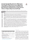 Cover page: Comparing the Recruitment of Research Participants With Chronic Low Back Pain Using Amazon Mechanical Turk With the Recruitment of Patients From Chiropractic Clinics: A Quasi-Experimental Study.