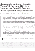 Cover page: Hepatocellular Carcinoma–Circulating Tumor Cells Expressing PD‐L1 Are Prognostic and Potentially Associated With Response to Checkpoint Inhibitors