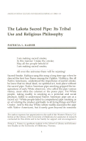 Cover page: The Lakota Sacred Pipe: Its Tribal Use and Religious Philosophy
