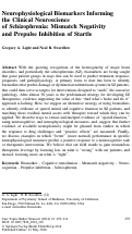 Cover page: Neurophysiological Biomarkers Informing the Clinical Neuroscience of Schizophrenia: Mismatch Negativity and Prepulse Inhibition of Startle