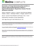Cover page: Evaluation of Orally Administered Atorvastatin on Plasma Lipid and Biochemistry Profiles in Hypercholesterolemic Hispaniolan Amazon Parrots (Amazona ventralis)