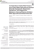 Cover page: Corrigendum: Family Risk Factors Associated With Oppositional Defiant Disorder Symptoms, Depressive Symptoms, and Aggressive Behaviors Among Chinese Children With Oppositional Defiant Disorder