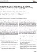 Cover page: Evaluating the accuracy of self-report for the diagnosis of HIV-associated neurocognitive disorder (HAND): defining “symptomatic” versus “asymptomatic” HAND