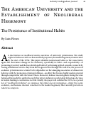 Cover page: The American University and the Establishment of Neoliberal Hegemony: The Persistence of Institutional Habits