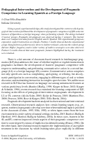 Cover page: Pedagogical Intervention and the Development of Pragmatic Competence in Learning Spanish as a Foreign Language