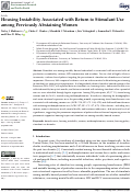 Cover page: Housing Instability Associated with Return to Stimulant Use among Previously Abstaining Women