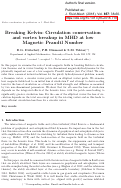 Cover page: Circulation conservation and vortex breakup in magnetohydrodynamics at low magnetic Prandtl number