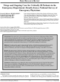 Cover page: Triage and Ongoing Care for Critically Ill Patients in the Emergency Department: Results from a National Survey of Emergency Physicians