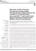 Cover page: Blockade of LAG-3 Immune Checkpoint Combined With Therapeutic Vaccination Restore the Function of Tissue-Resident Anti-viral CD8<sup>+</sup> T Cells and Protect Against Recurrent Ocular Herpes Simplex Infection and Disease.