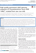 Cover page: High quality permanent draft genome sequence of Chryseobacterium bovis DSM 19482T, isolated from raw cow milk