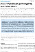 Cover page: Genetic Diversity and Lack of Artemisinin Selection Signature on the Plasmodium falciparum ATP6 in the Greater Mekong Subregion