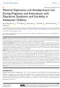 Cover page: Maternal Depression and Antidepressant Use During Pregnancy and Associations with Depressive Symptoms and Suicidality in Adolescent Children.