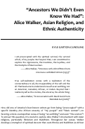 Cover page: “Ancestors We Didn’t Even Know We Had”: Alice Walker, Asian Religion, and Ethnic Authenticity