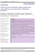 Cover page: Genetic risk score for Alzheimers disease predicts brain volume differences in mid and late life in UK biobank participants.