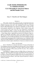 Cover page: Case Note: Fitisemanu v. United States: U.S. Citizenship in American Sāmoa and the Insular Cases