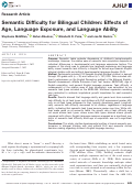 Cover page of Semantic Difficulty for Bilingual Children: Effects of Age, Language Exposure, and Language Ability.