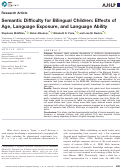 Cover page: Semantic Difficulty for Bilingual Children: Effects of Age, Language Exposure, and Language Ability.