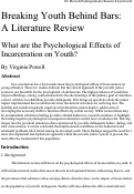 Cover page: Breaking Youth Behind Bars: A Literature Review What are the Psychological Effects of Incarceration on Youth?