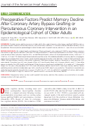 Cover page: Preoperative Factors Predict Memory Decline After Coronary Artery Bypass Grafting or Percutaneous Coronary Intervention in an Epidemiological Cohort of Older Adults.