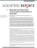 Cover page: Binocular non-stereoscopic cues can deceive clinical tests of stereopsis