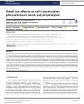 Cover page: Small ion effects on self-coacervation phenomena in block polyampholytes