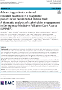 Cover page: Advancing patient-centered research practices in a pragmatic patient-level&nbsp;randomized clinical trial: A thematic analysis of stakeholder engagement in Emergency Medicine Palliative Care Access (EMPallA).