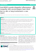 Cover page: Anti-MDA5 juvenile idiopathic inflammatory myopathy with second-degree heart block but no skin or lung involvement: a case report.