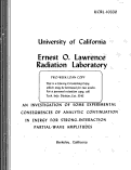 Cover page: AN INVESTIGATION OF SOME EXPERIMENTAL CONSEQUENCES OF ANALYTIC CONTINUATION IN ENERGY FOR STRONG-INTERACTION PARTIAL-WAVE AMPLITUDES