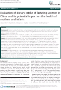Cover page: Evaluation of dietary intake of lactating women in China and its potential impact on the health of mothers and infants
