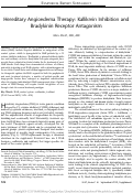 Cover page: Hereditary Angioedema Therapy: Kallikrein Inhibition and Bradykinin Receptor Antagonism
