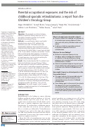 Cover page: Parental occupational exposures and the risk of childhood sporadic retinoblastoma: a report from the Children’s Oncology Group