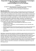 Cover page of Responsible Design, Development, &amp; Deployment of Technologies: Cultivating Ethical &amp; Trustworthy Artificial Intelligence in US Food Systems