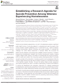 Cover page: Establishing a Research Agenda for Suicide Prevention Among Veterans Experiencing Homelessness.