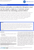 Cover page: Science and policy on endocrine disrupters must not be mixed: A reply to a "common sense" intervention by toxicology journal editors