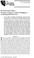 Cover page: Romanticizing Culture: The Role of Teachers’ Cultural Intelligence in Working With Diversity