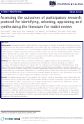 Cover page: Assessing the outcomes of participatory research: protocol for identifying, selecting, appraising and synthesizing the literature for realist review.