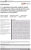 Cover page: U.S. agricultural university students' mental well‐being and resilience during the first wave of COVID‐19: Discordant expectations and experiences across genders