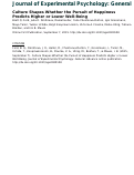 Cover page: Culture Shapes Whether the Pursuit of Happiness Predicts Higher or Lower Well-Being