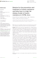 Cover page: Betaine for the prevention and treatment of insulin resistance and fatty liver in a high-fat dietary model of insulin resistance in C57BL mice.