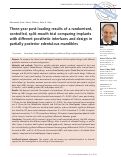 Cover page: Three-year post-loading results of a randomised, controlled, split-mouth trial comparing implants with different prosthetic interfaces and design in partially posterior edentulous mandibles.