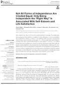 Cover page: Not All Forms of Independence Are Created Equal: Only Being Independent the Right Way Is Associated With Self-Esteem and Life Satisfaction.