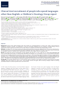 Cover page: Clinical trial recruitment of people who speak languages other than English: a Childrens Oncology Group report.