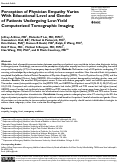 Cover page: Perception of Physician Empathy Varies With Educational Level and Gender of Patients Undergoing Low-Yield Computerized Tomographic Imaging