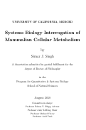 Cover page: Systems Biology Interrogation of Mammalian Cellular Metabolism