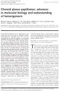 Cover page: Choroid plexus papillomas: advances in molecular biology and understanding of tumorigenesis