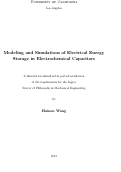 Cover page: Modeling and simulations of electrical energy storage in electrochemical capacitors