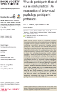 Cover page: What do participants think of our research practices? An examination of behavioural psychology participants preferences.